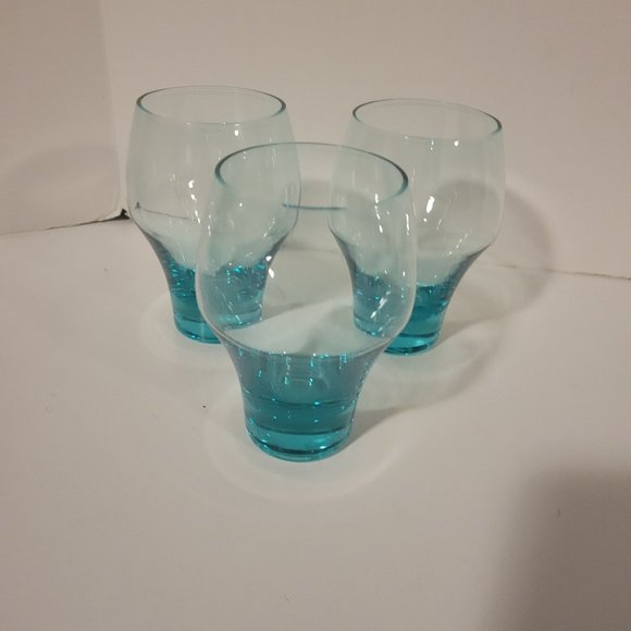 Vintage Sasaki 10 fl. oz. Harmony Aqua Flat Tumbler Set of 3 - Picture 1 of 3